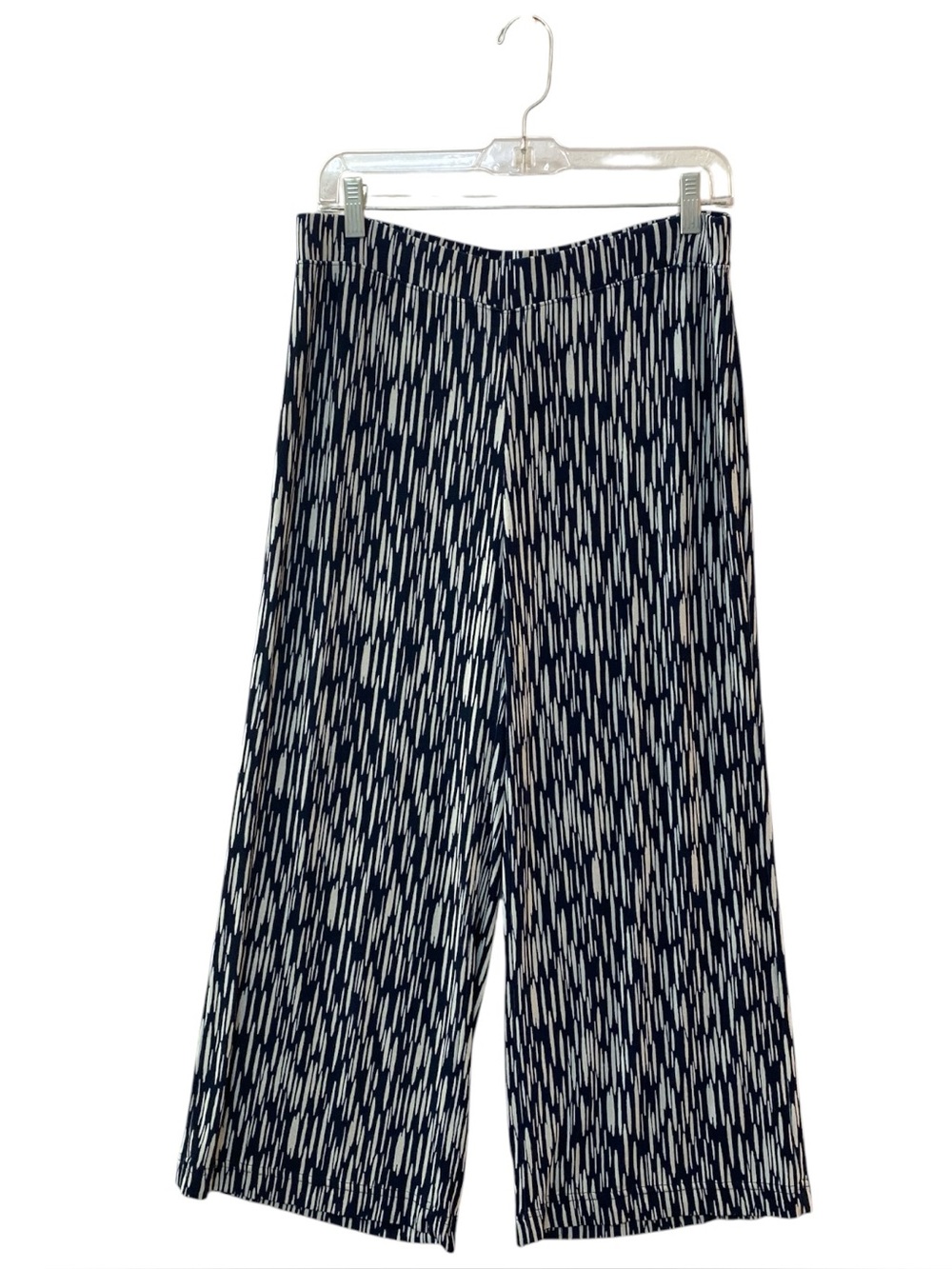 Chico's Travelers Knit Wide Leg Pants Size 8/10 (Chico's Sz 1) Navy Blue/White